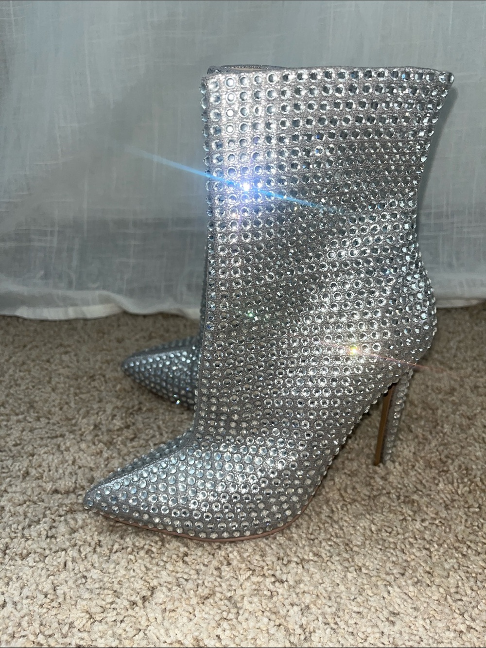 Steve Madden Silver Crystal Stiletto Ankle Boots winnings boot